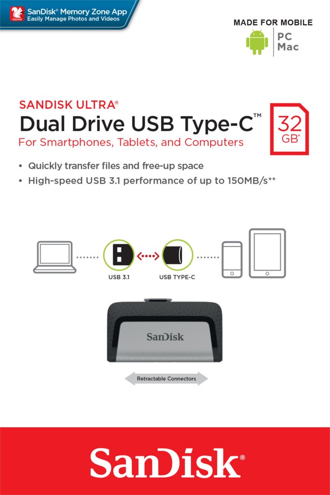 Sandisk Ultra Dual Drive | 32GB USB-C 3.2 & USB-A 3.2 Flash Drive | Zilver 10 Sandisk Ultra Dual Drive | 32GB USB-C 3.2 & USB-A 3.2 Flash Drive | Zilver - Afbeelding 10