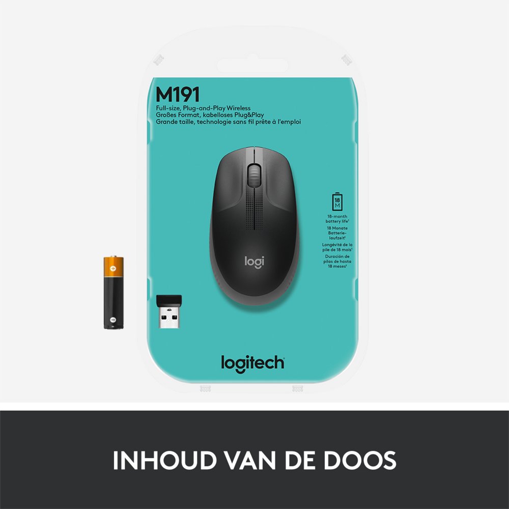 Logitech M190 | Draadloze Muis | Links- en Rechtshandig | RF | 1000 DPI | Zwart 10 Logitech M190 | Draadloze Muis | Links- en Rechtshandig | RF | 1000 DPI | Zwart - Afbeelding 10