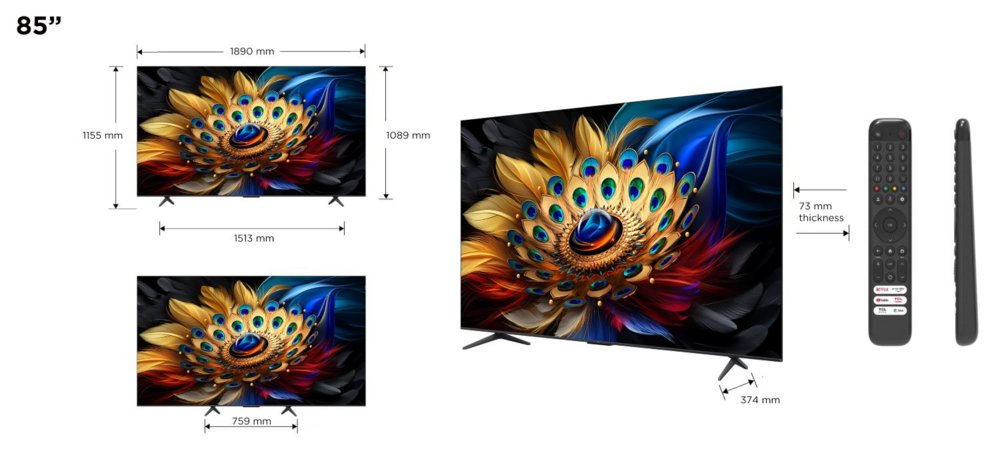 TCL 85C69B 85" | 4K Ultra HD QLED Smart TV | Google TV + Wifi | Dolby Vision | Quantum Dot met Levendige Kleuren | 60Hz 3 TCL 85C69B 85" | 4K Ultra HD QLED Smart TV | Google TV + Wifi | Dolby Vision | Quantum Dot met Levendige Kleuren | 60Hz - Afbeelding 3