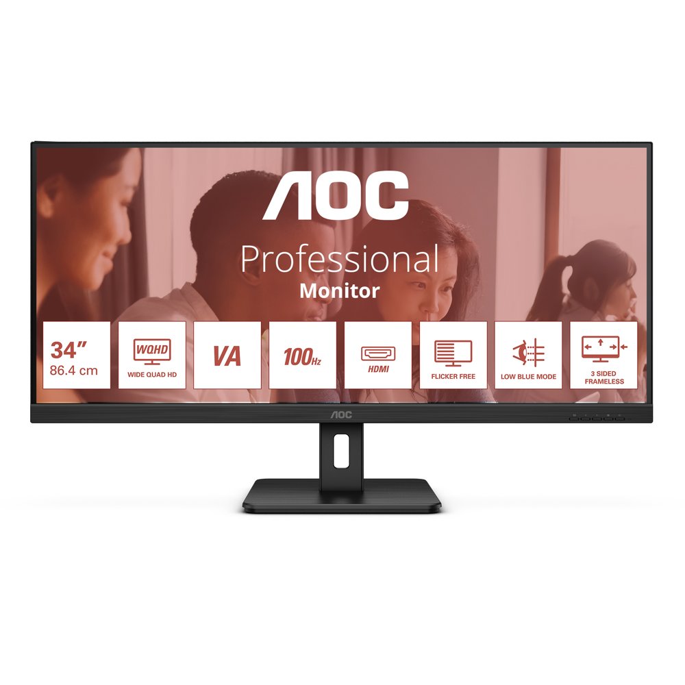 AOC U34E2M 34" | UWQHD 3440x1440 | VA | 100Hz | 4ms | Ultrawide Monitor | Zwart 1 AOC U34E2M 34" | UWQHD 3440x1440 | VA | 100Hz | 4ms | Ultrawide Monitor | Zwart