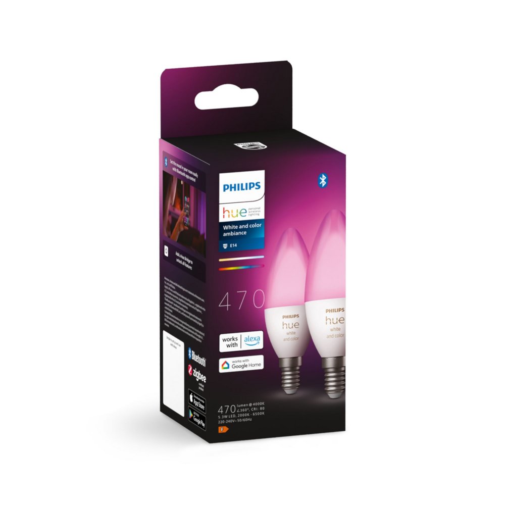 Philips Hue White & Color Ambiance E14 Kaarslamp (2 Stuks) | Losse Lampen | Dimbaar | Compatibel met Philips Hue Bridge 3 Philips Hue White & Color Ambiance E14 Kaarslamp (2 Stuks) | Losse Lampen | Dimbaar | Compatibel met Philips Hue Bridge - Afbeelding 3