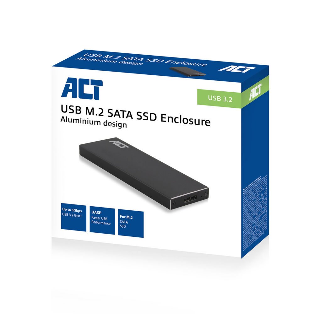 ACT AC1600 | USB 3.2 Gen1 M.2 SATA SSD Behuizing | Aluminium | 5 Gbps 6 ACT AC1600 | USB 3.2 Gen1 M.2 SATA SSD Behuizing | Aluminium | 5 Gbps - Afbeelding 6