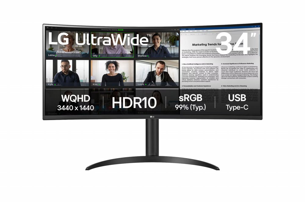 LG 34WR55QK-B | 34" Curved Ultrawide | 3440 x 1440 | Wide Quad HD | Zwart | Power Delivery | USB hub 1 LG 34WR55QK-B | 34" Curved Ultrawide | 3440 x 1440 | Wide Quad HD | Zwart | Power Delivery | USB hub