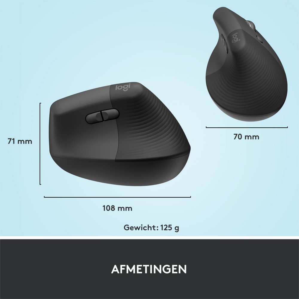 Logitech Lift | Ergonomische Draadloze Muis | Rechtshandig | RF + Bluetooth | 4000 DPI | Grafiet 12 Logitech Lift | Ergonomische Draadloze Muis | Rechtshandig | RF + Bluetooth | 4000 DPI | Grafiet - Afbeelding 12