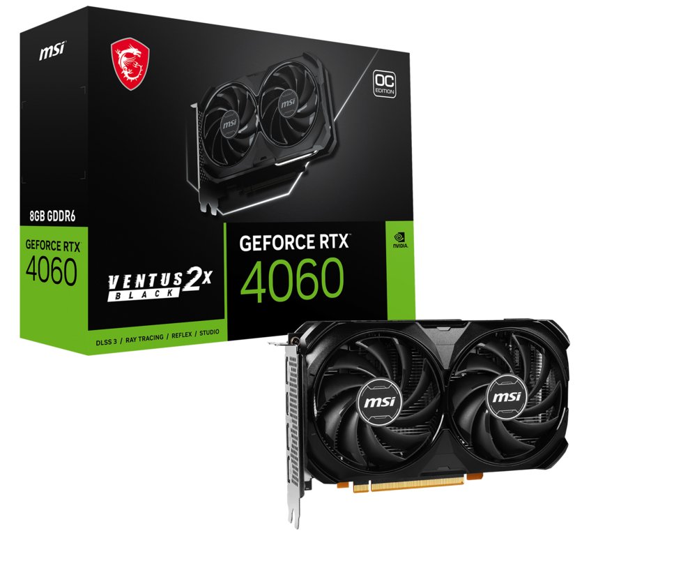 MSI GeForce RTX 4060 Ventus 2X Black OC | 8GB GDDR6 VRAM | Videokaart | GPU | Nvidia 1 MSI GeForce RTX 4060 Ventus 2X Black OC | 8GB GDDR6 VRAM | Videokaart | GPU | Nvidia