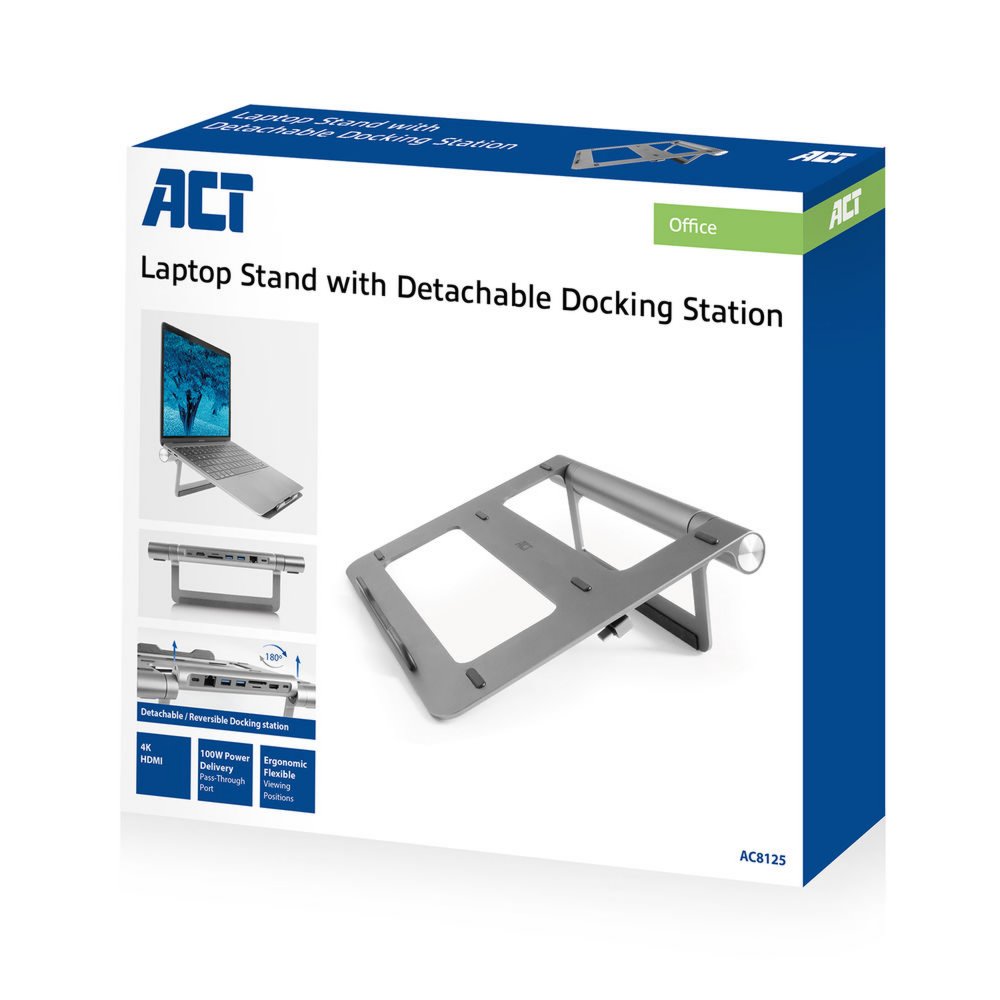 ACT AC8125 | Notebookstandaard 15.6" | Ingebouwde USB-C Docking Station | Grijs 2 ACT AC8125 | Notebookstandaard 15.6" | Ingebouwde USB-C Docking Station | Grijs - Afbeelding 2