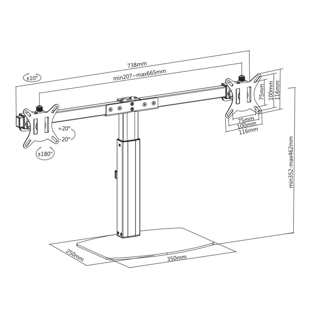ACT AC8332 | In Hoogte Verstelbare Monitor-bureausteun | Tot 27" | Max 6kg | VESA 100x100 | 2 Monitoren 4 ACT AC8332 | In Hoogte Verstelbare Monitor-bureausteun | Tot 27" | Max 6kg | VESA 100x100 | 2 Monitoren - Afbeelding 4