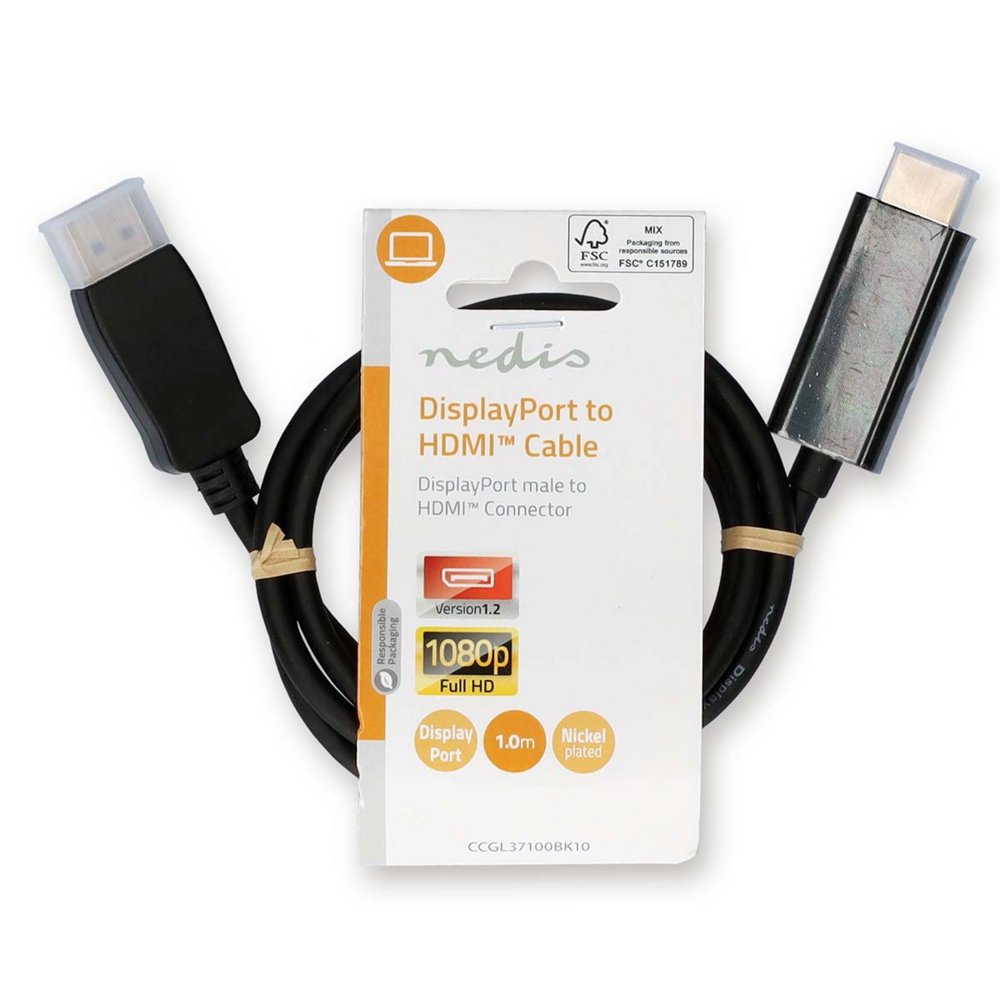Nedis CCGL37100BK10 | DisplayPort naar HDMI adapterkabel | 1 m | DisplayPort male | HDMI Type A (Standaard) | Full HD 1080p | Zwart 3 Nedis CCGL37100BK10 | DisplayPort naar HDMI adapterkabel | 1 m | DisplayPort male | HDMI Type A (Standaard) | Full HD 1080p | Zwart - Afbeelding 3