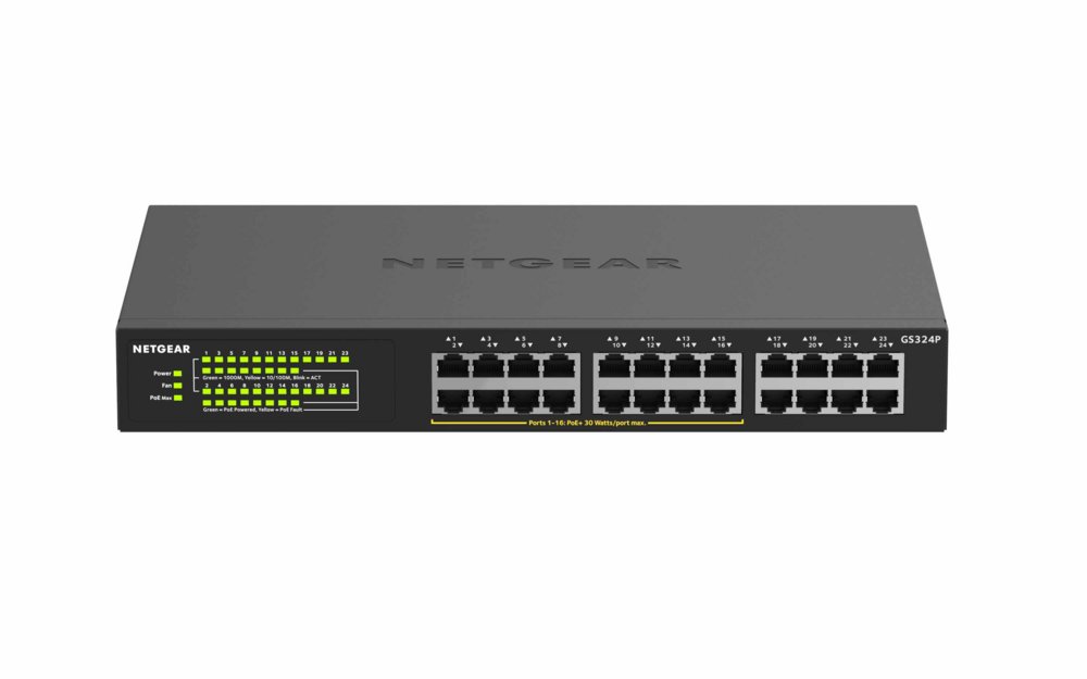 NETGEAR GS324P | Unmanaged | Gigabit Ethernet (10/100/1000 Mbps) | Power over Ethernet (PoE) | 1U 5 NETGEAR GS324P | Unmanaged | Gigabit Ethernet (10/100/1000 Mbps) | Power over Ethernet (PoE) | 1U - Afbeelding 5