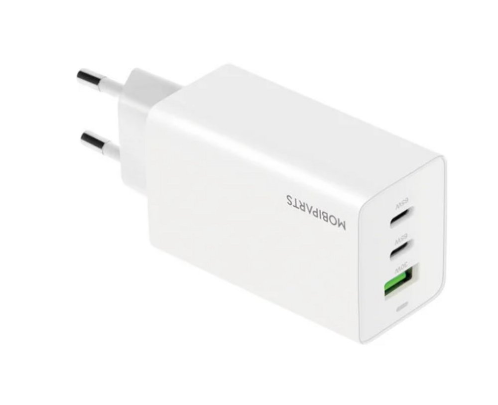 Mobiparts GaN Wall Charger | 2x USB-C & 3.0 USB-A QC 65W | Wit 2 Mobiparts GaN Wall Charger | 2x USB-C & 3.0 USB-A QC 65W | Wit - Afbeelding 2