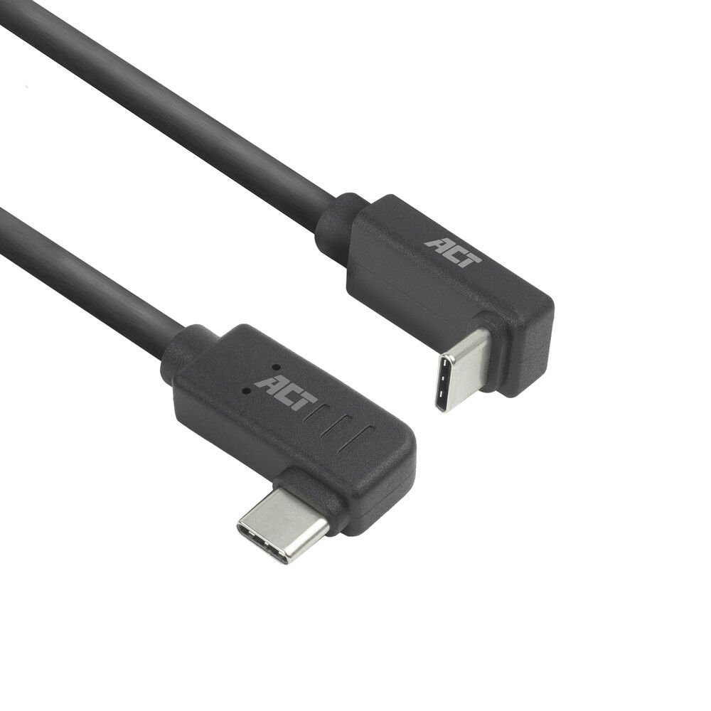 ACT AC7480 | USB 3.2 Gen 2 Kabel | USB-C (haaks links/rechts) naar USB-C (haaks boven/beneden) | 60W | 10Gbps | 0,5m | Zwart 1 ACT AC7482 | USB 3.2 Gen 2 Kabel | USB-C (haaks links/rechts) naar USB-C (haaks boven/beneden) | 60W | 10Gbps | 2m | Zwart