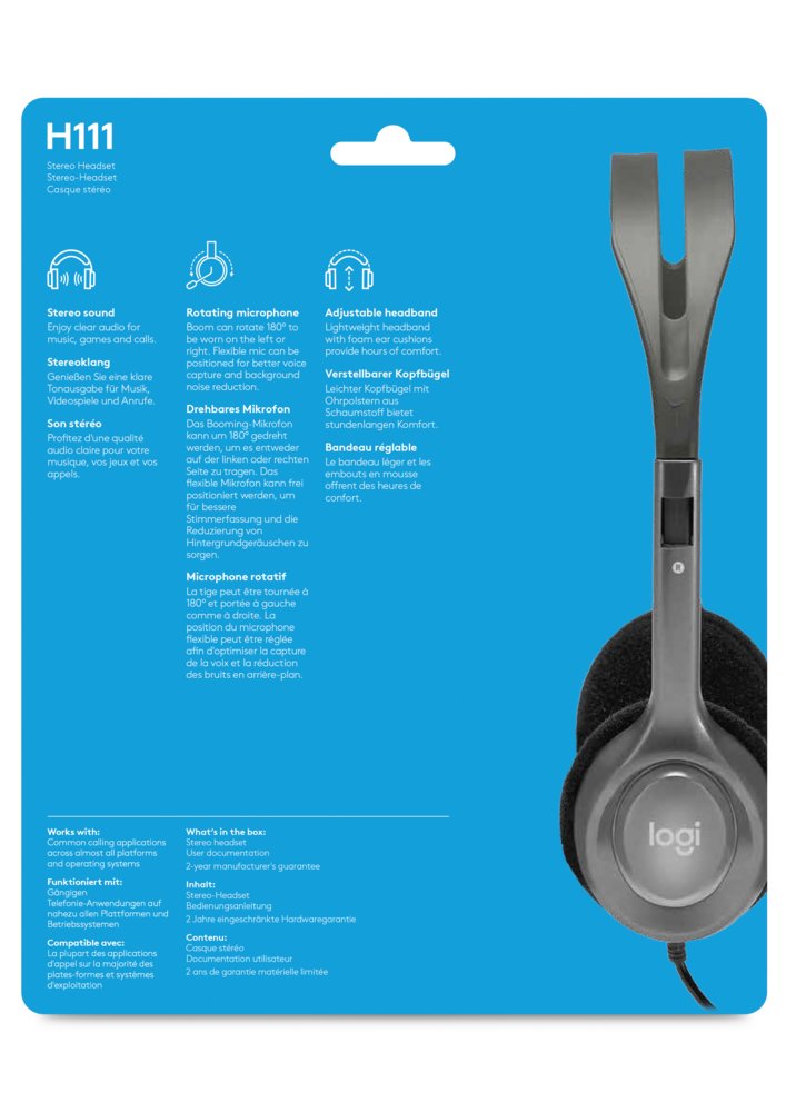 Logitech H111 | On-Ear Bedrade 3,5mm Koptelefoon met Microfoon | Grijs 10 Logitech H111 | On-Ear Bedrade 3,5mm Koptelefoon met Microfoon | Grijs - Afbeelding 10