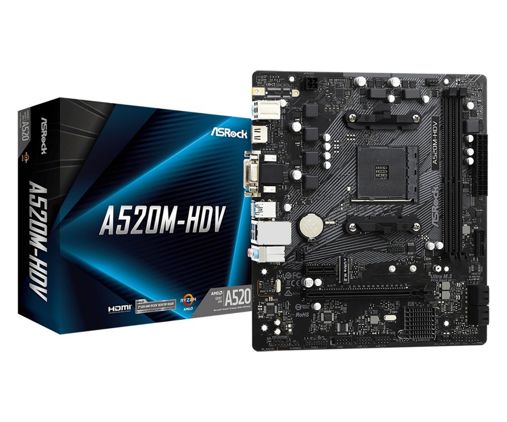Asrock A520M-HDV | Socket AM4 | AMD A520 | 2xDDR4 | Micro-ATX | Moederbord 1 Asrock A520M-HDV | Socket AM4 | AMD A520 | 2xDDR4 | Micro-ATX | Moederbord