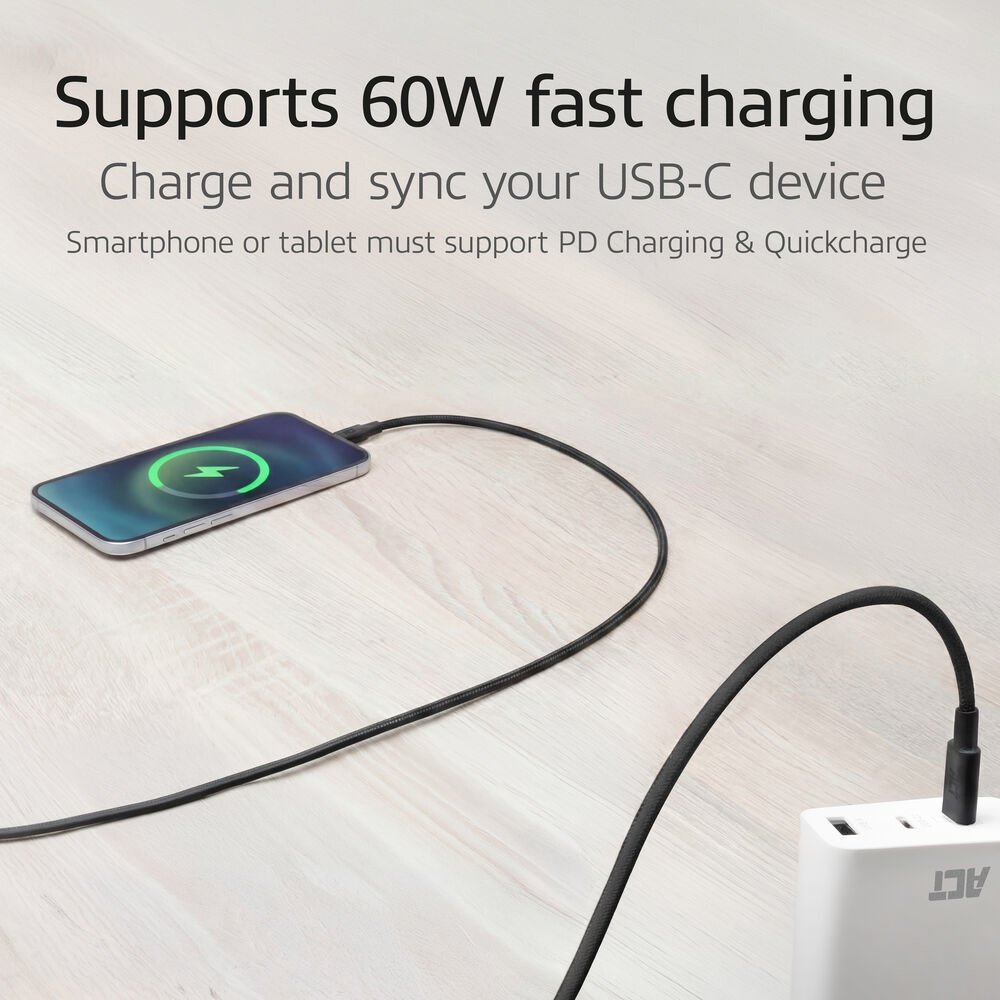 ACT AC3082 | USB 2.0 Kabel | USB-C naar USB-C | 60W | 480Mbps | Zwart | 1 Meter 4 ACT AC3082 | USB 2.0 Kabel | USB-C naar USB-C | 60W | 480Mbps | Zwart | 1 Meter - Afbeelding 4