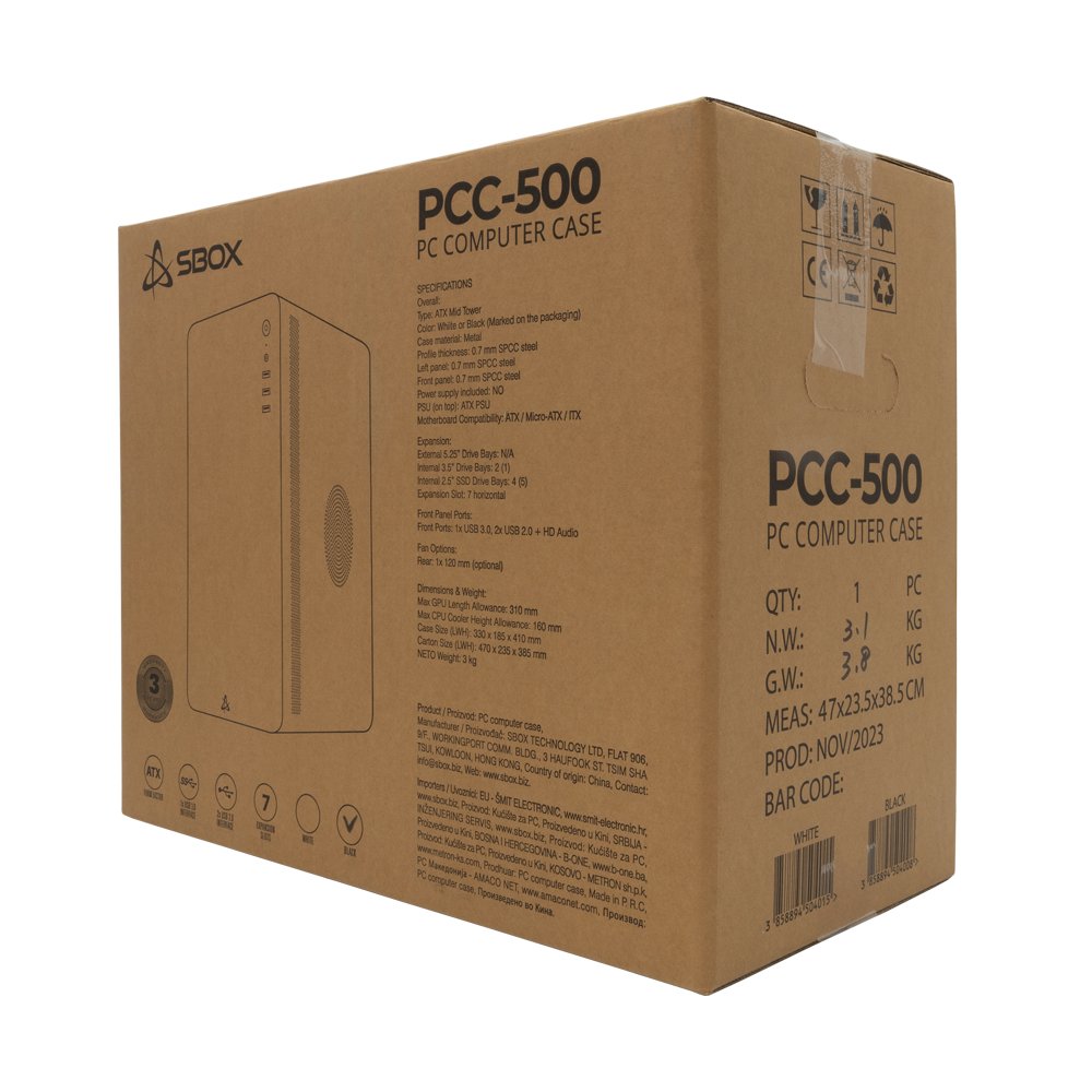 SBOX PCC-500 | Micro Tower Case | Zwart | Zonder PSU 7 SBOX PCC-500 | Micro Tower Case | Zwart | Zonder PSU - Afbeelding 7