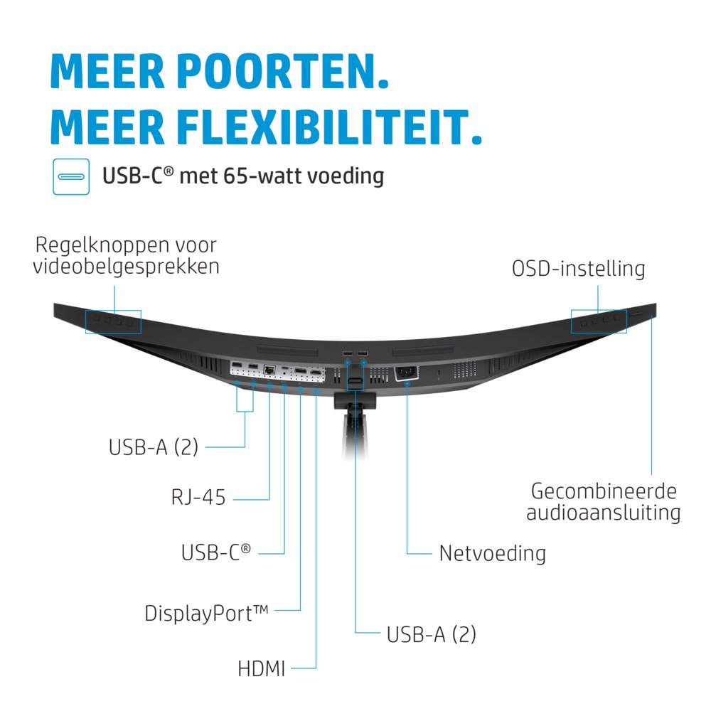 HP E34m G4 34" | 3440x1440 VA | 75Hz | Curved | USB-C | Webcam, Microphone & Speakers | Conferencing Monitor | Ergonomic Design 10 HP E34m G4 34" | 3440x1440 VA | 75Hz | Curved | USB-C | Webcam, Microphone & Speakers | Conferencing Monitor | Ergonomic Design - Afbeelding 10