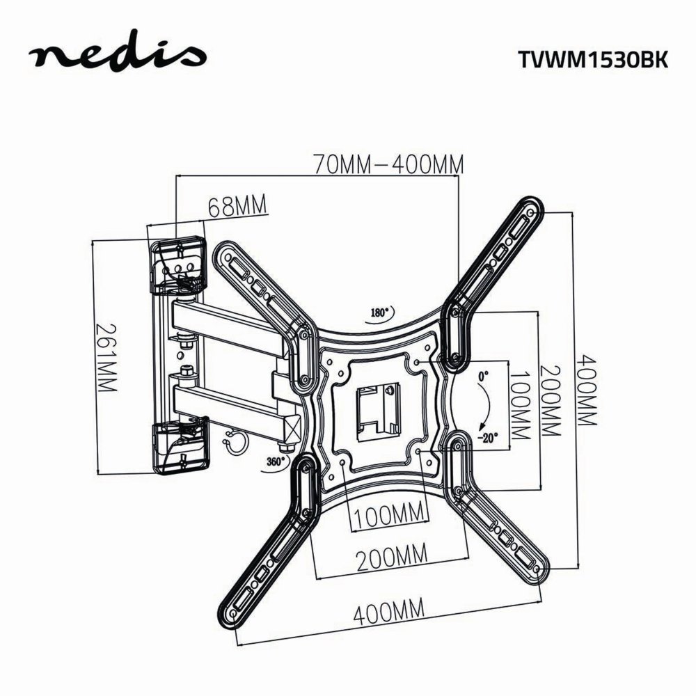 Nedis TVWM1530BK | Draai- en kantelbare TV-plafondbeugel | 23''-55'' | max 30kg | VESA 400x400 4 Nedis TVWM1530BK | Draai- en kantelbare TV-plafondbeugel | 23''-55'' | max 30kg | VESA 400x400 - Afbeelding 4