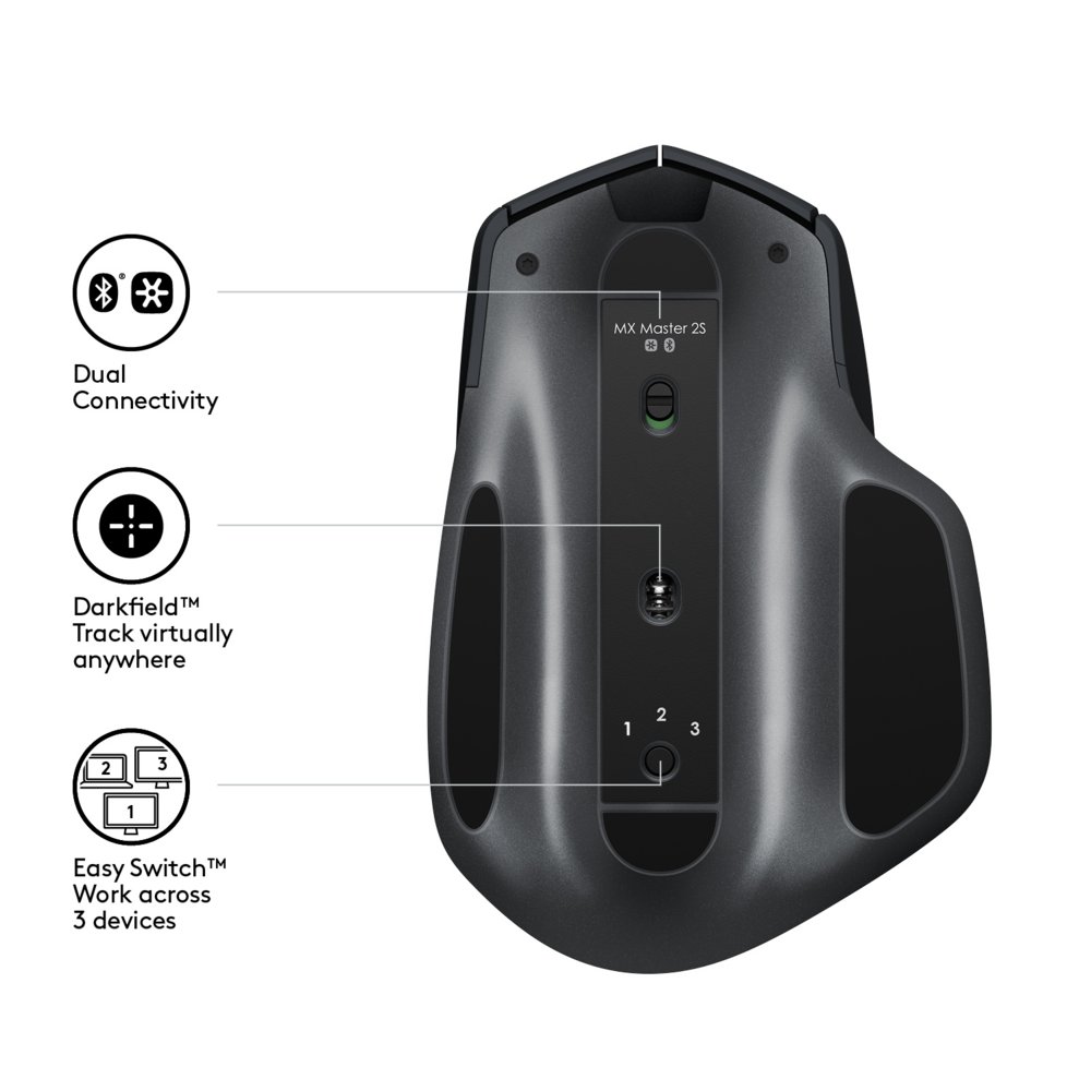 Logitech MX Master 2S | Draadloze Muis | Rechtshandig | RF + Bluetooth | 4000 DPI | Grafiet 7 Logitech MX Master 2S | Draadloze Muis | Rechtshandig | RF + Bluetooth | 4000 DPI | Grafiet - Afbeelding 7