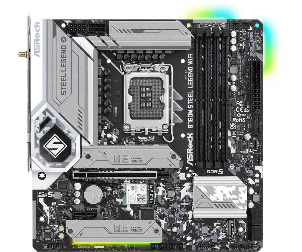 Asrock B760M Steel Legend WiFi | Socket LGA 1700 | Intel B760 | 4xDDR5 | Micro-ATX | Moederbord 2 Asrock B760M Steel Legend WiFi | Socket LGA 1700 | Intel B760 | 4xDDR5 | Micro-ATX | Moederbord - Afbeelding 2