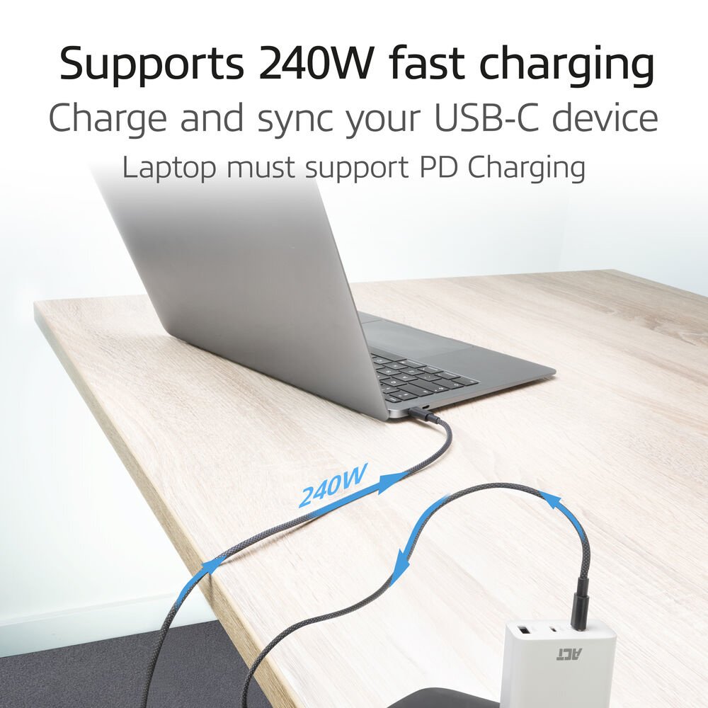ACT AC3086 | USB 2.0 Kabel | USB-C naar USB-C | 240W | 480Mbps | Zwart | 1 Meter 5 ACT AC3086 | USB 2.0 Kabel | USB-C naar USB-C | 240W | 480Mbps | Zwart | 1 Meter - Afbeelding 5