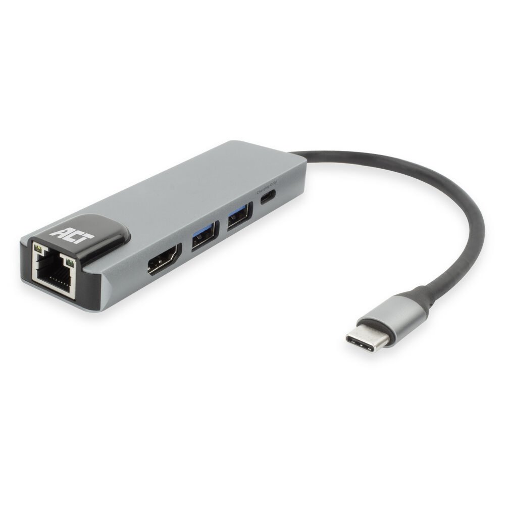 ACT AC7091 | USB-C 4K Docking Station | HDMI 2.0 (4K@60 Hz) + Gigabit Ethernet + 2× USB-A + USB-C PD Pass-Through | Aluminium | Grijs/Zilver 2 ACT AC7091 | USB-C 4K Docking Station | HDMI 2.0 (4K@60 Hz) + Gigabit Ethernet + 2× USB-A + USB-C PD Pass-Through | Aluminium | Grijs/Zilver - Afbeelding 2