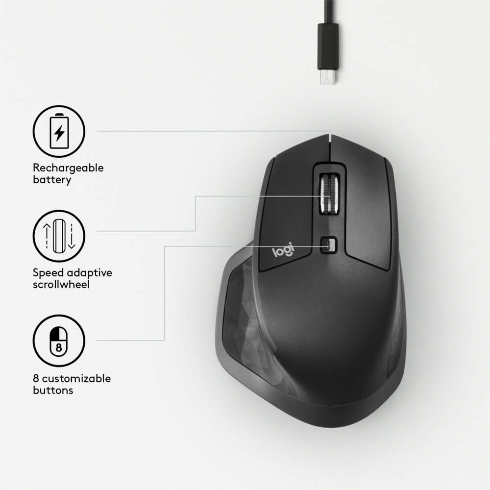 Logitech MX Master 2S | Draadloze Muis | Rechtshandig | RF + Bluetooth | 4000 DPI | Grafiet 5 Logitech MX Master 2S | Draadloze Muis | Rechtshandig | RF + Bluetooth | 4000 DPI | Grafiet - Afbeelding 5