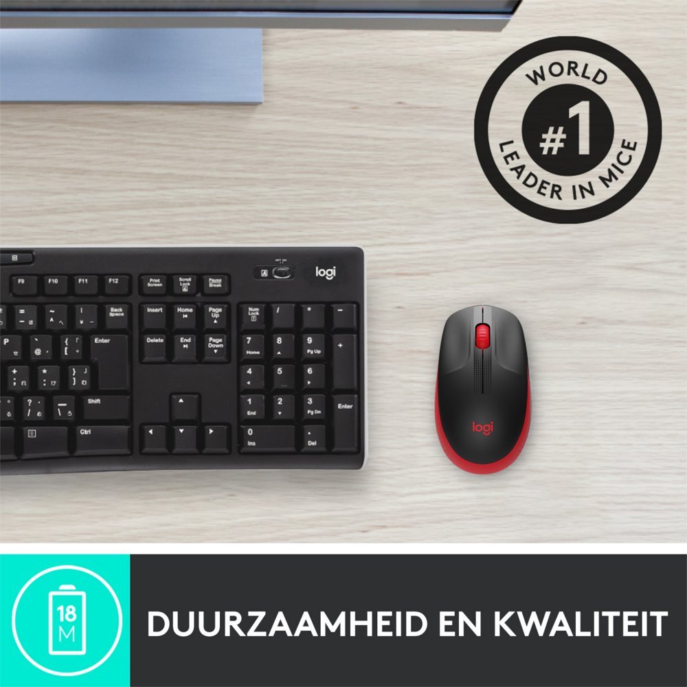 Logitech M190 | Draadloze Muis | Links- en Rechtshandig | RF | 1000 DPI | Zwart/Rood 4 Logitech M190 | Draadloze Muis | Links- en Rechtshandig | RF | 1000 DPI | Zwart/Rood - Afbeelding 4