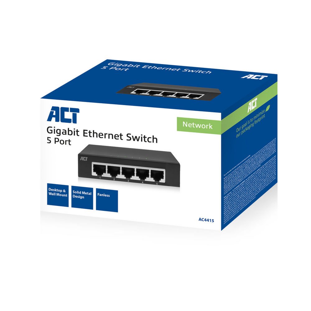 ACT AC4415 | Unmanaged Switch | 5 Poorten | Gigabit Ethernet | Grijs 2 ACT AC4415 | Unmanaged Switch | 5 Poorten | Gigabit Ethernet | Grijs - Afbeelding 2