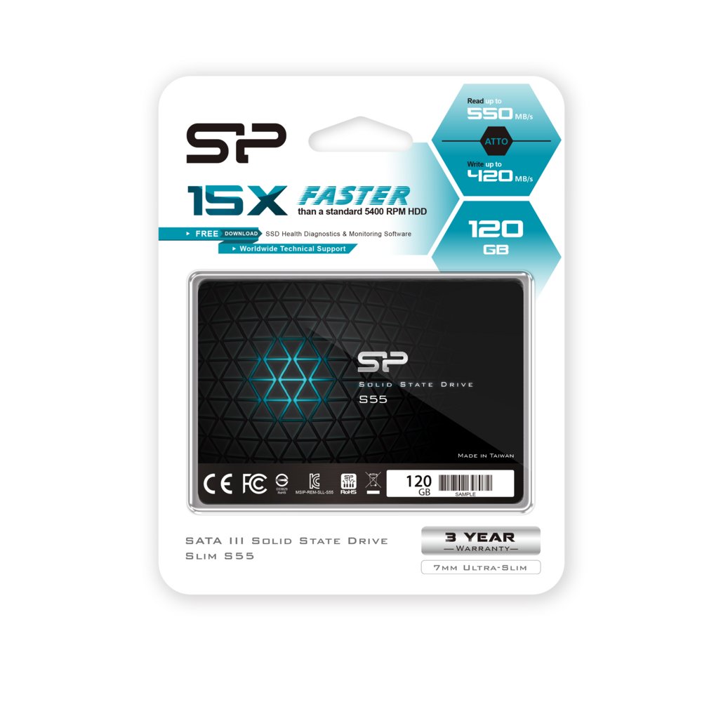 Silicon Power Slim S55 | 120 GB SATA SSD | 2,5″ | tot 520 MB/s Lezen 2 5″ | tot 520 MB/s Lezen