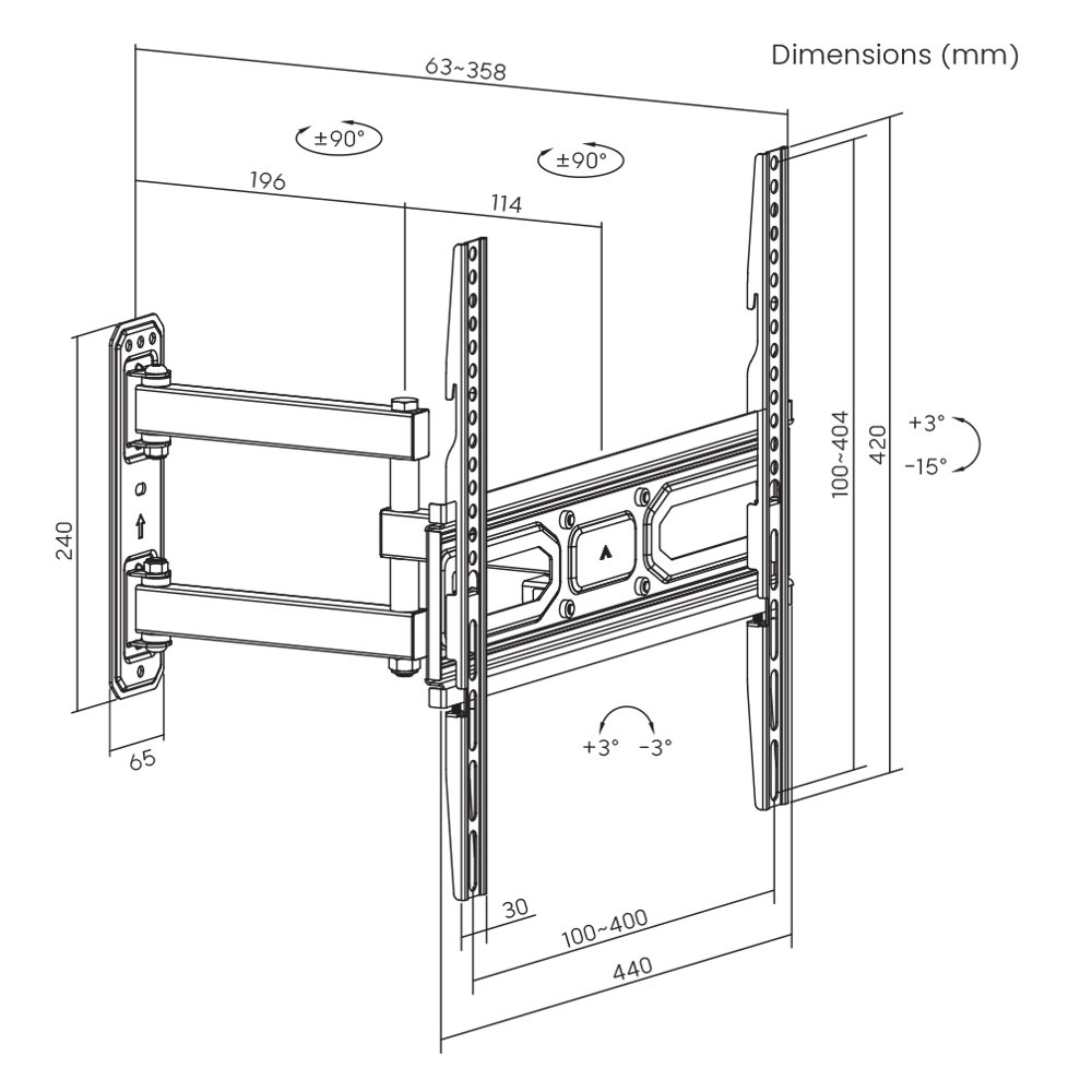 SBOX PLB-3644-2 | TV-beugel | 32-55" | Max 35kg | VESA 400x400 8 SBOX PLB-3644-2 | TV-beugel | 32-55" | Max 35kg | VESA 400x400 - Afbeelding 8