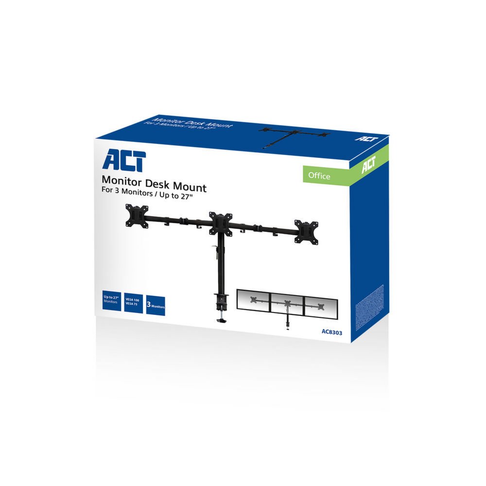ACT AC8303 | Verstelbare Monitor-bureaubeugel | Tot 27" | Max 7kg | VESA 100x100 | 2 Monitoren 8 ACT AC8303 | Verstelbare Monitor-bureaubeugel | Tot 27" | Max 7kg | VESA 100x100 | 2 Monitoren - Afbeelding 8