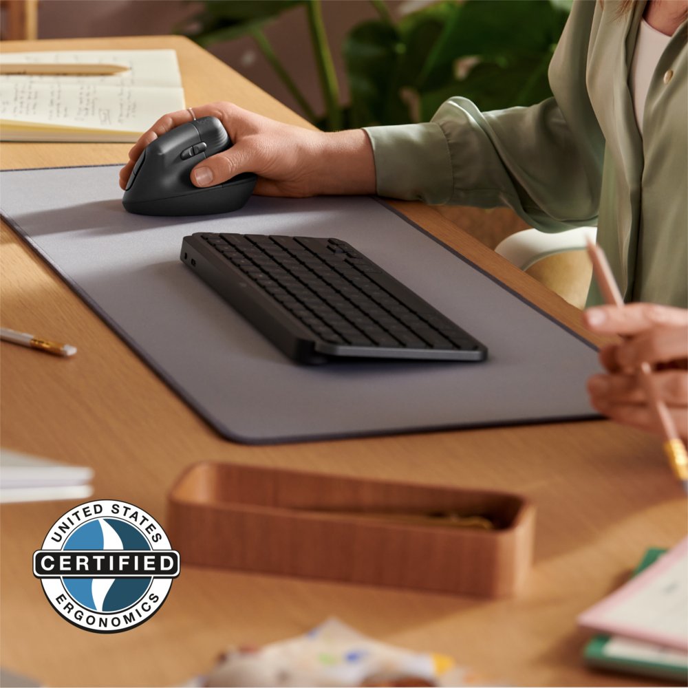 Logitech Lift for Business | Ergonomische Draadloze Muis | Rechtshandig | RF + Bluetooth | 4000 DPI | Grafiet 5 Logitech Lift for Business | Ergonomische Draadloze Muis | Rechtshandig | RF + Bluetooth | 4000 DPI | Grafiet - Afbeelding 5