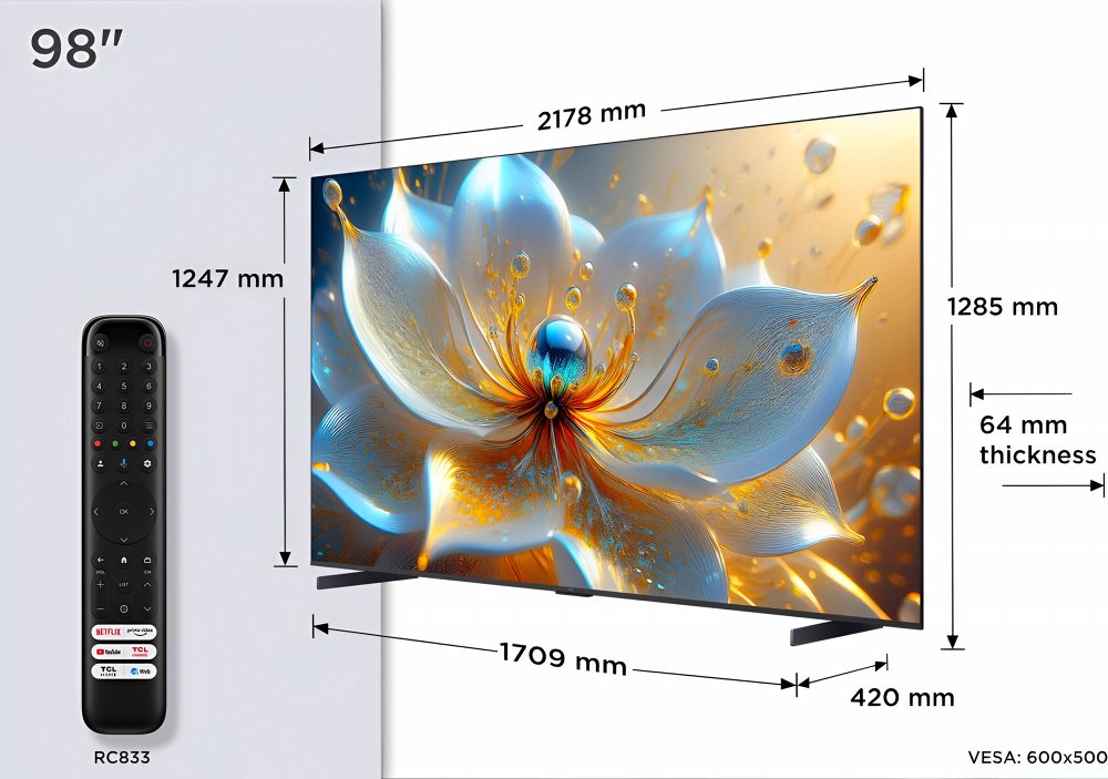 TCL 98T8C | 98” 4K QLED (2025) | 144Hz Motion | Dolby Vision & Dolby Atmos | Google TV & WiFi 7 TCL 98T8C | 98” 4K QLED (2025) | 144Hz Motion | Dolby Vision & Dolby Atmos | Google TV & WiFi - Afbeelding 7
