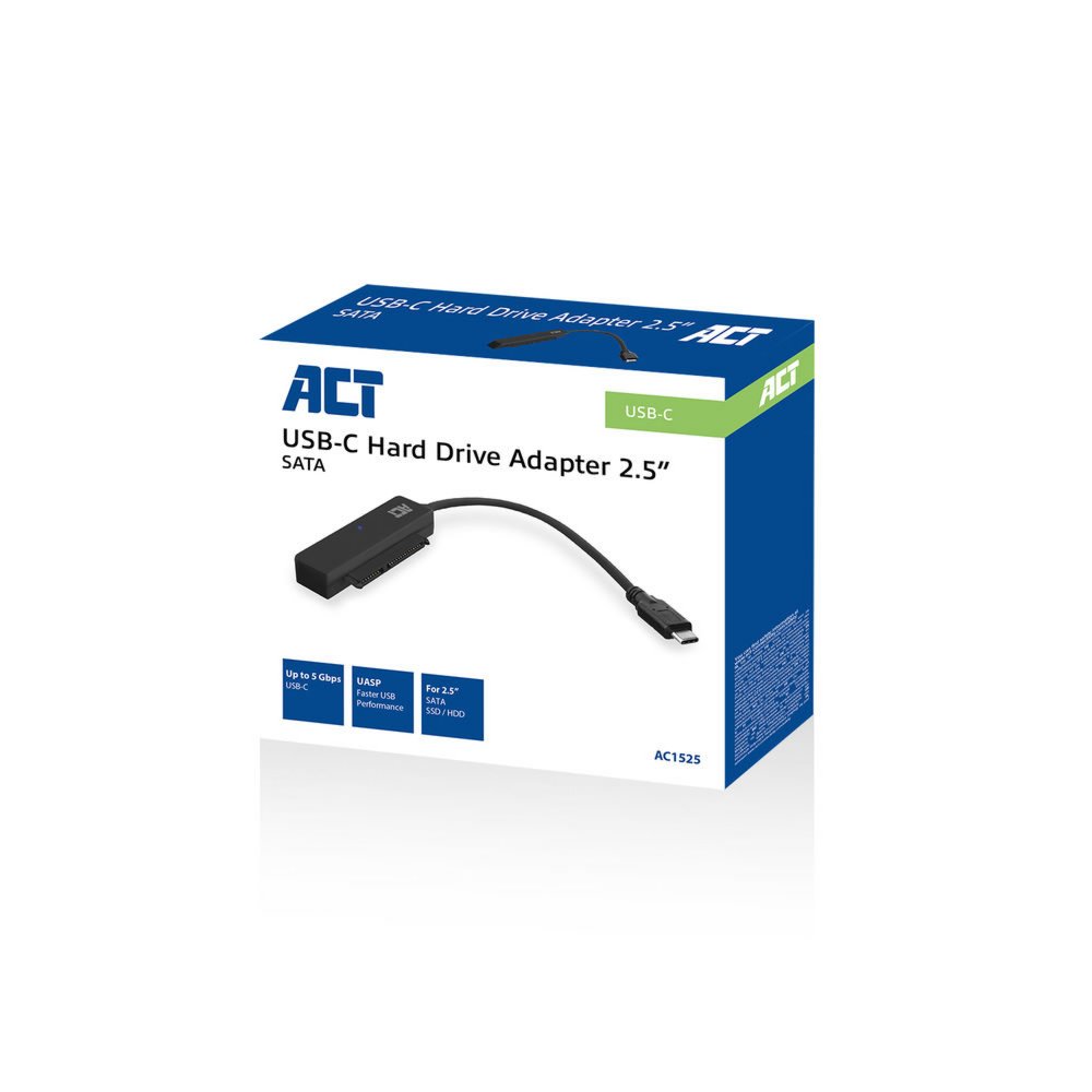 ACT kabel-tussenstuk | USB-C naar SATA 7-pin + 15-pin | Zwart | AC1525 2 ACT kabel-tussenstuk | USB-C naar SATA 7-pin + 15-pin | Zwart | AC1525 - Afbeelding 2