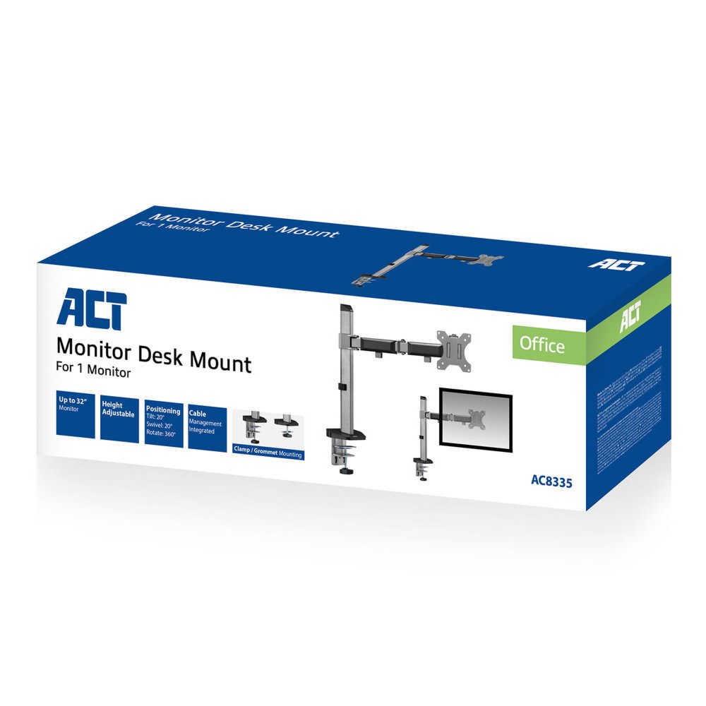 ACT AC8335 | Verstelbare Monitor-bureaubeugel | Tot 32" | Max 9kg | VESA 100x100 | 1 Monitor 5 ACT AC8335 | Verstelbare Monitor-bureaubeugel | Tot 32" | Max 9kg | VESA 100x100 | 1 Monitor - Afbeelding 5