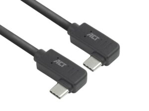 ACT AC7488 | USB 3.2 Gen 2 Kabel | USB-C (haaks links/rechts) naar USB-C (haaks links/rechts) | 60W | 10Gbps | 2m | Zwart
