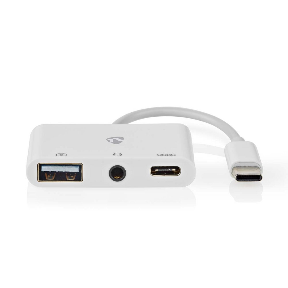 Nedis CCGB64790WT01 | Laptop Dock & Poortreplicator USB 2.0 Type-C | 1× USB-A + 1× USB-C + 3,5 mm audio | 480 Mbps | Wit 2 5 mm audio | 480 Mbps | Wit