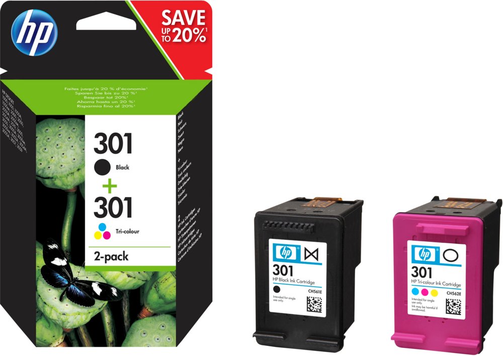 HP 301 | Originele Zwarte/Drie-Kleuren Inktcartridges | 2-Pack 1 HP 301 | Originele Zwarte/Drie-Kleuren Inktcartridges | 2-Pack