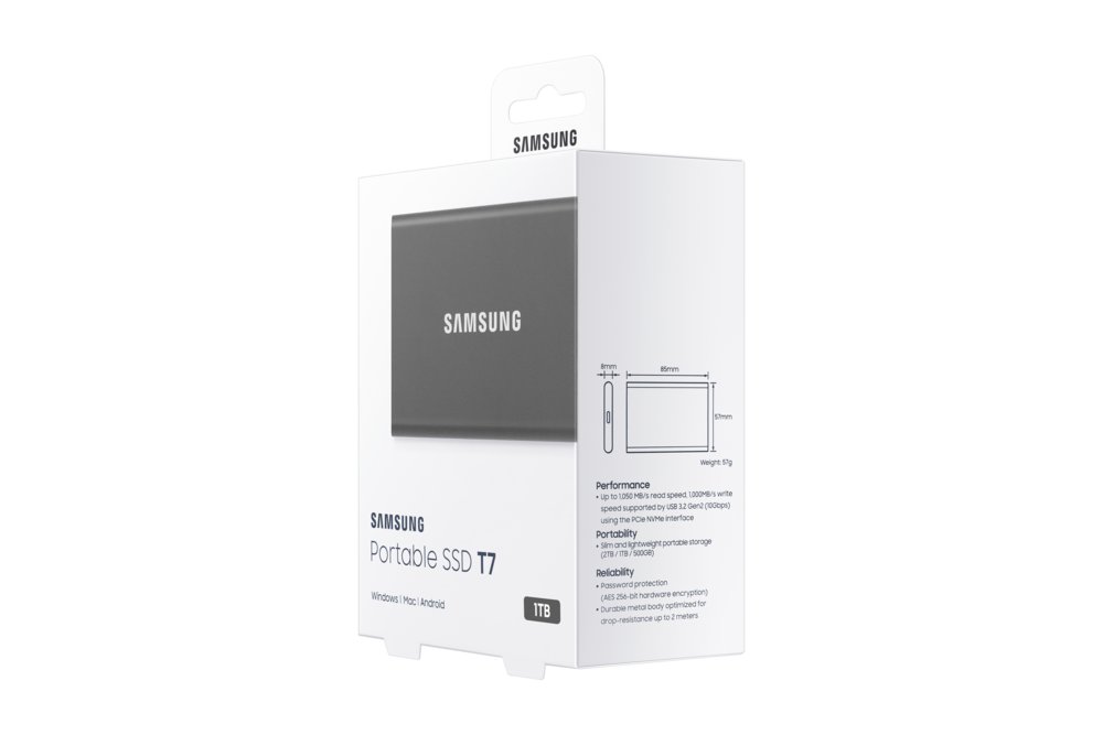 Samsung T7 | Externe SSD | 1TB | USB 3.2 Gen2 | 1.050MB/s read | 1.000MB/s write | Grijs 11 Samsung T7 | Externe SSD | 1TB | USB 3.2 Gen2 | 1.050MB/s read | 1.000MB/s write | Grijs - Afbeelding 11