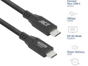 ACT | USB4 Kabel | 20Gbps | 240W | USB-C naar USB-C | 1m | Zwart