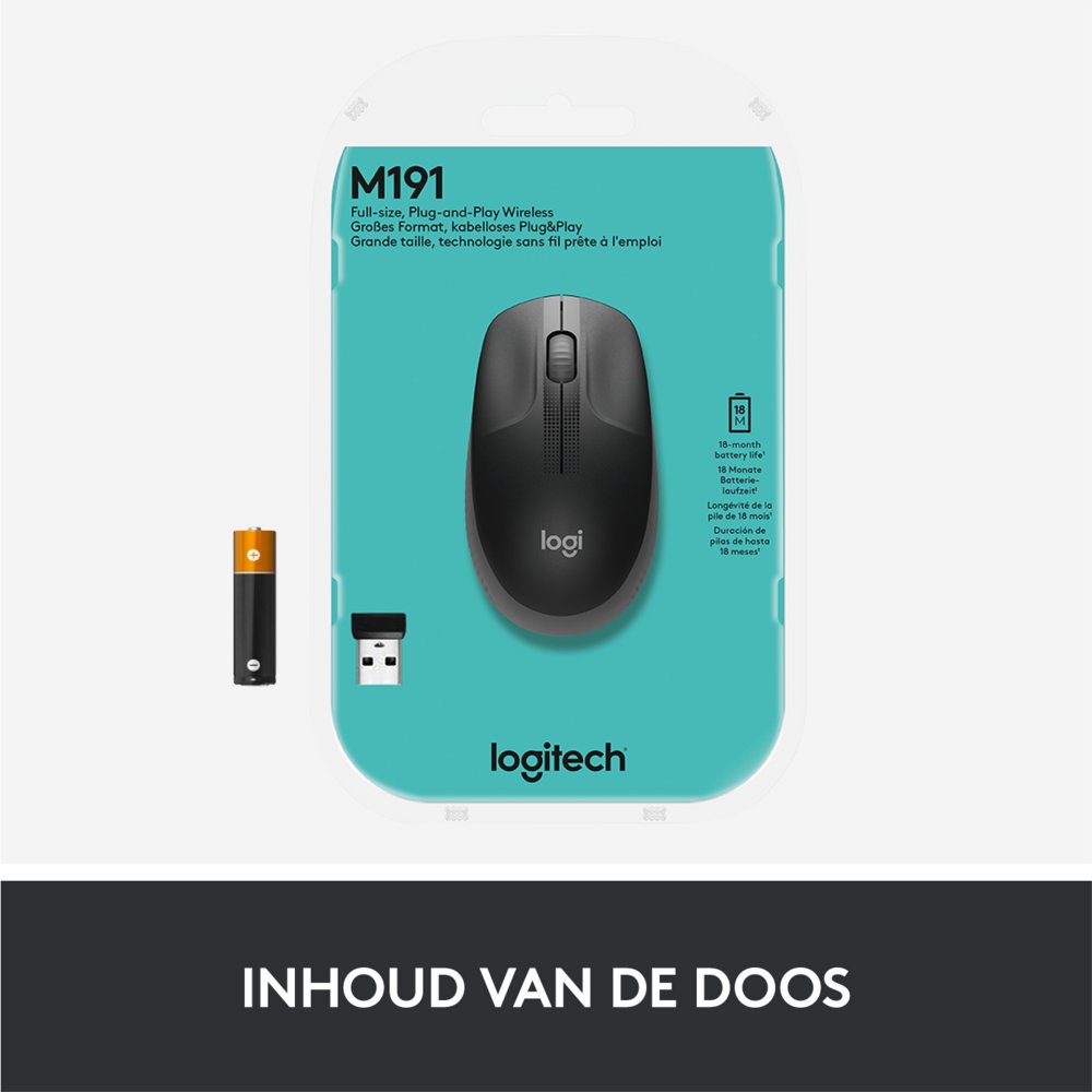 Logitech M190 | Draadloze Muis | Links- en Rechtshandig | RF | 1000 DPI | Grijs 9 Logitech M190 | Draadloze Muis | Links- en Rechtshandig | RF | 1000 DPI | Grijs - Afbeelding 9