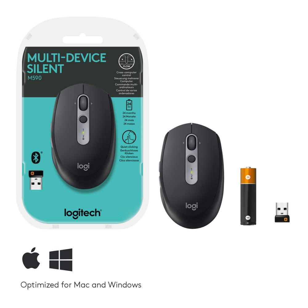 Logitech M590 Multi-Device Silent | Draadloze Muis | Rechtshandig | RF + Bluetooth | 1000 DPI | Zwart 8 Logitech M590 Multi-Device Silent | Draadloze Muis | Rechtshandig | RF + Bluetooth | 1000 DPI | Zwart - Afbeelding 8