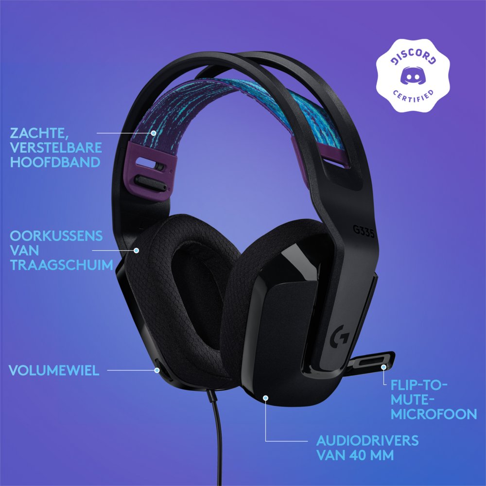 Logitech G335 | On-Ear Gaming Headset 3,5mm Connector | Zwart 9 Logitech G335 | On-Ear Gaming Headset 3,5mm Connector | Zwart - Afbeelding 9
