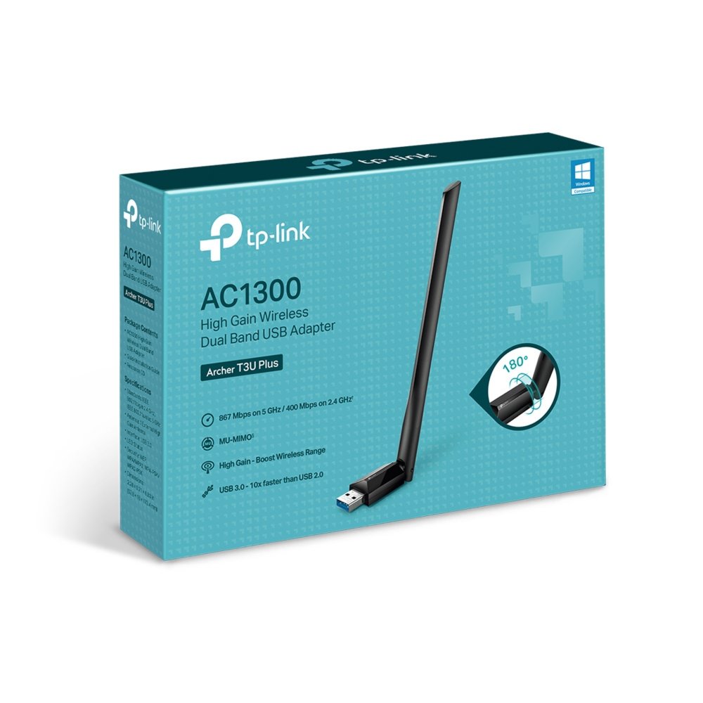 TP-Link Archer T3U Plus | Wi-Fi 5 USB Adapter | AC1300 Dual-band (2,4 GHz / 5 GHz) | 867 Mbps | USB 3.0 | Zwart 3 TP-Link Archer T3U Plus | Wi-Fi 5 USB Adapter | AC1300 Dual-band (2,4 GHz / 5 GHz) | 867 Mbps | USB 3.0 | Zwart - Afbeelding 3
