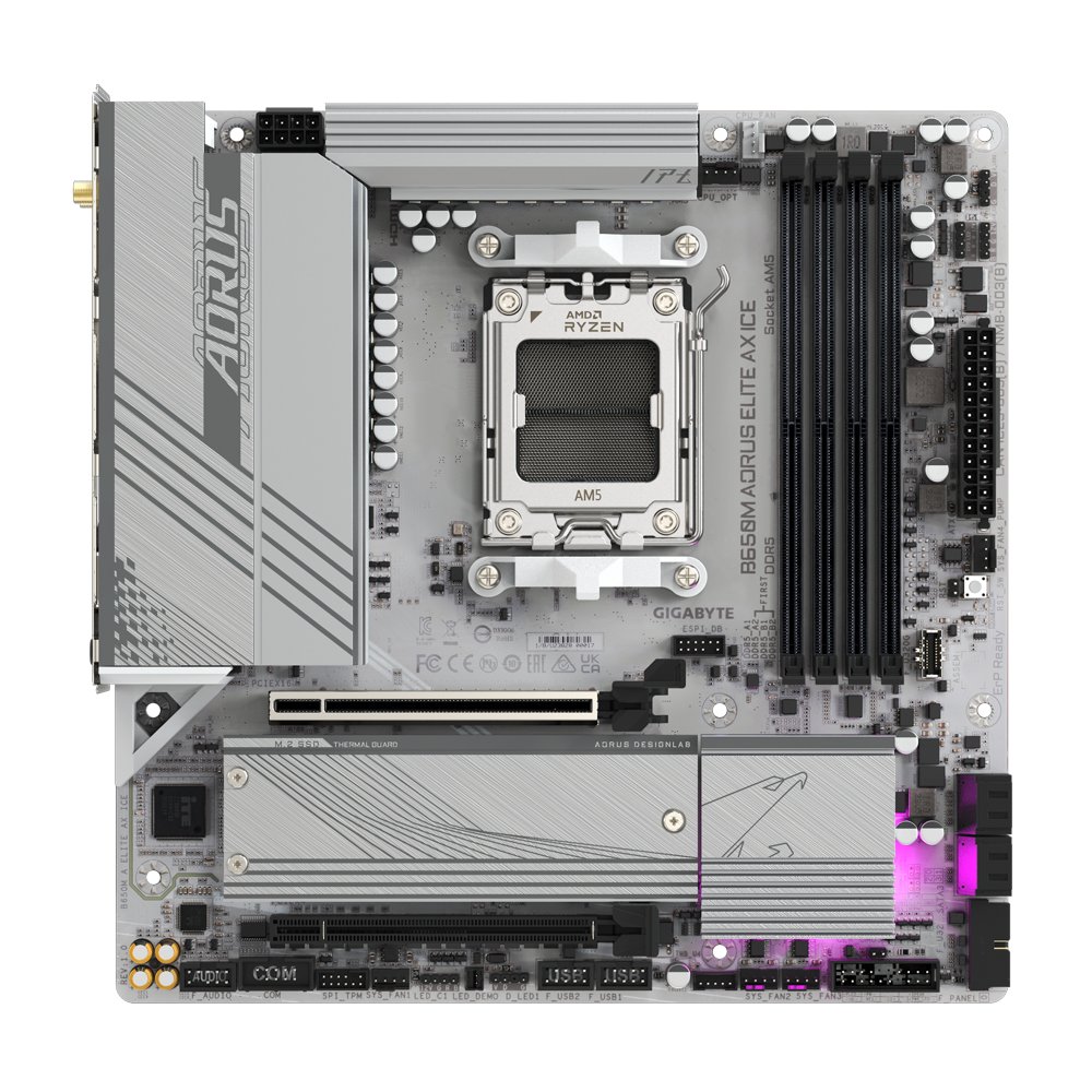 Gigabyte B650M AORUS ELITE AX ICE | Socket AM5 | AMD B650 | 4xDDR5 | Micro ATX | Moederbord 2 Gigabyte B650M AORUS ELITE AX ICE | Socket AM5 | AMD B650 | 4xDDR5 | Micro ATX | Moederbord - Afbeelding 2
