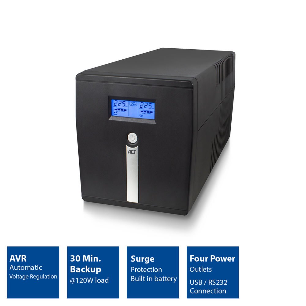 ACT Line-Interactive UPS AC2310 | 1000 VA Vermogen | 4 Uitgangen | Spanningstabilisatie met AVR | Beveiliging bij Netstoringen 2 ACT Line-Interactive UPS AC2310 | 1000 VA Vermogen | 4 Uitgangen | Spanningstabilisatie met AVR | Beveiliging bij Netstoringen - Afbeelding 2