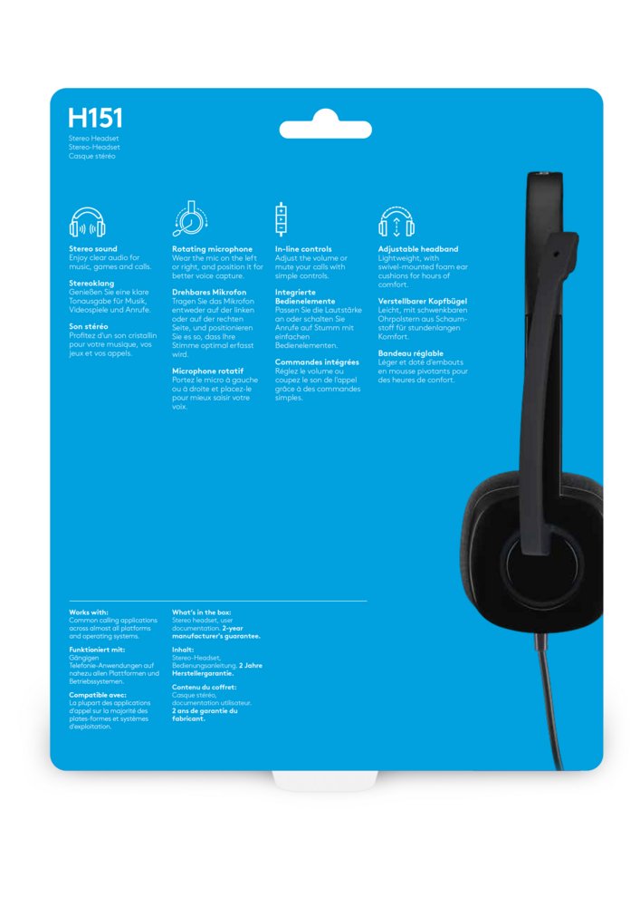 Logitech H151 | Bedrade On-ear Headset | 3.5mm | Zwart 2 Logitech H151 | Bedrade On-ear Headset | 3.5mm | Zwart - Afbeelding 2