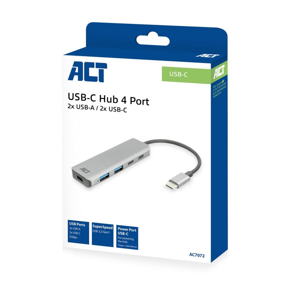 ACT AC7072 USB-C Hub 3.0 | 2x USB-A & 2x USB-C Poorten | 5 Gbps | Aluminium Behuizing | 12 cm Kabel 5 ACT AC7072 USB-C Hub 3.0 | 2x USB-A & 2x USB-C Poorten | 5 Gbps | Aluminium Behuizing | 12 cm Kabel - Afbeelding 5