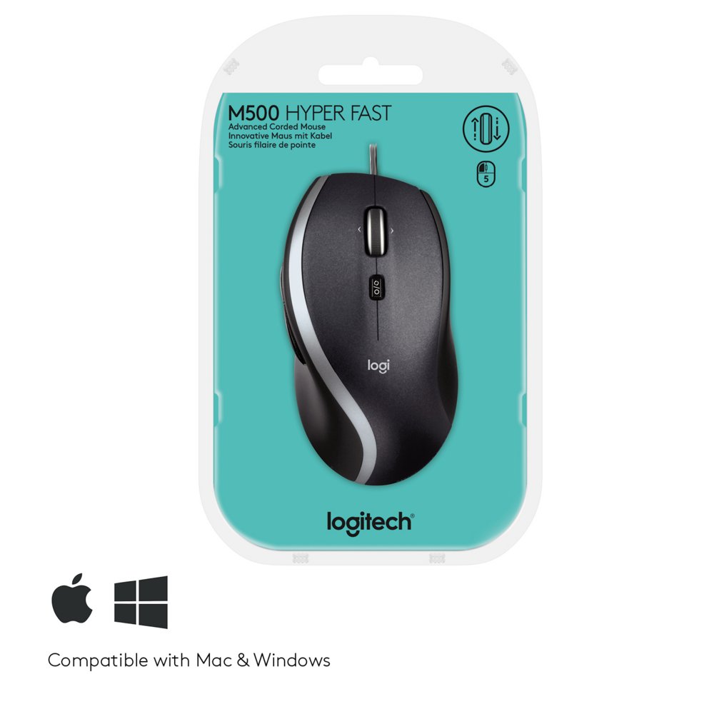 Logitech M500 | 1000 DPI Laser Sensor | Bedrade USB Muis | 7 Knoppen | Supersnel Scrollwiel | Rechtshandig | Zwart 7 Logitech M500 | 1000 DPI Laser Sensor | Bedrade USB Muis | 7 Knoppen | Supersnel Scrollwiel | Rechtshandig | Zwart - Afbeelding 7