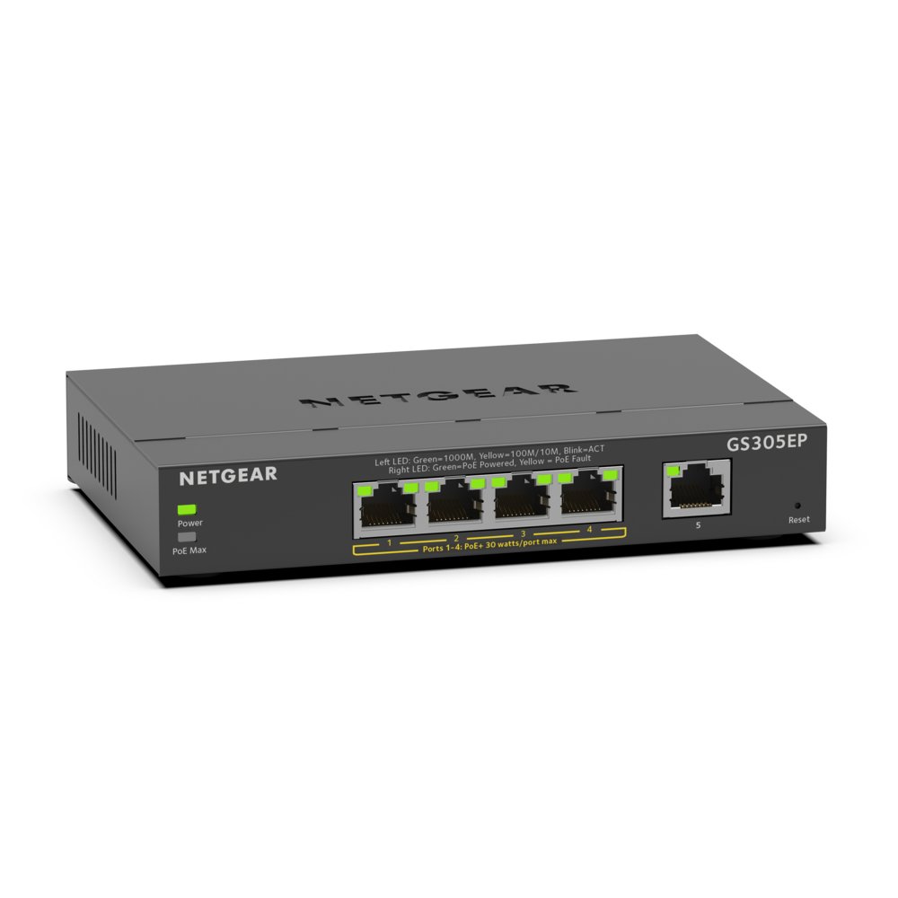 Netgear GS305EP | Managed L2 Switch | 5 Poorten | Gigabit Ethernet (10/100/1000 Mbps) | PoE 2 Netgear GS305EP | Managed L2 Switch | 5 Poorten | Gigabit Ethernet (10/100/1000 Mbps) | PoE - Afbeelding 2